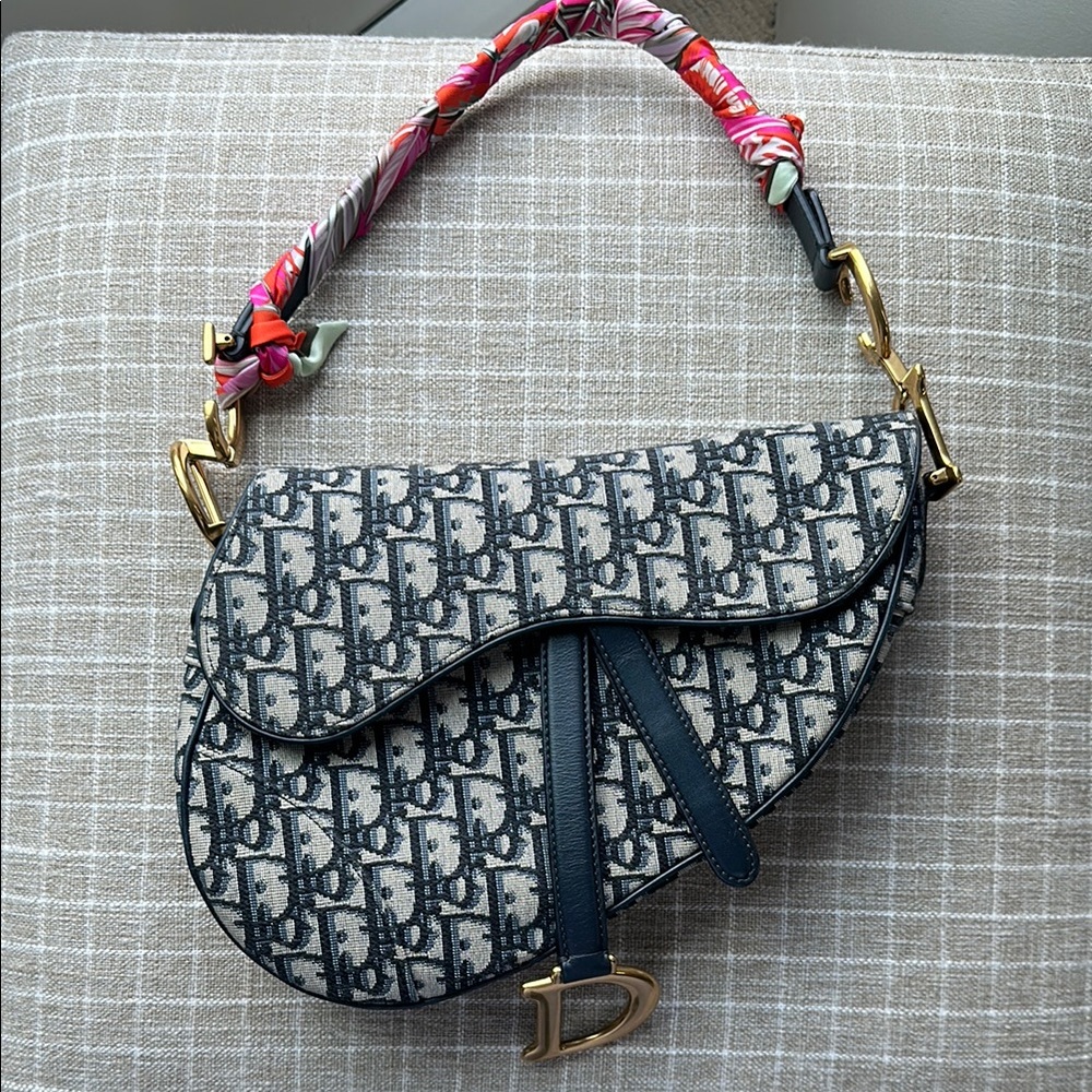 Authentic Dior Blue Shoulder Bag with Monogram Design